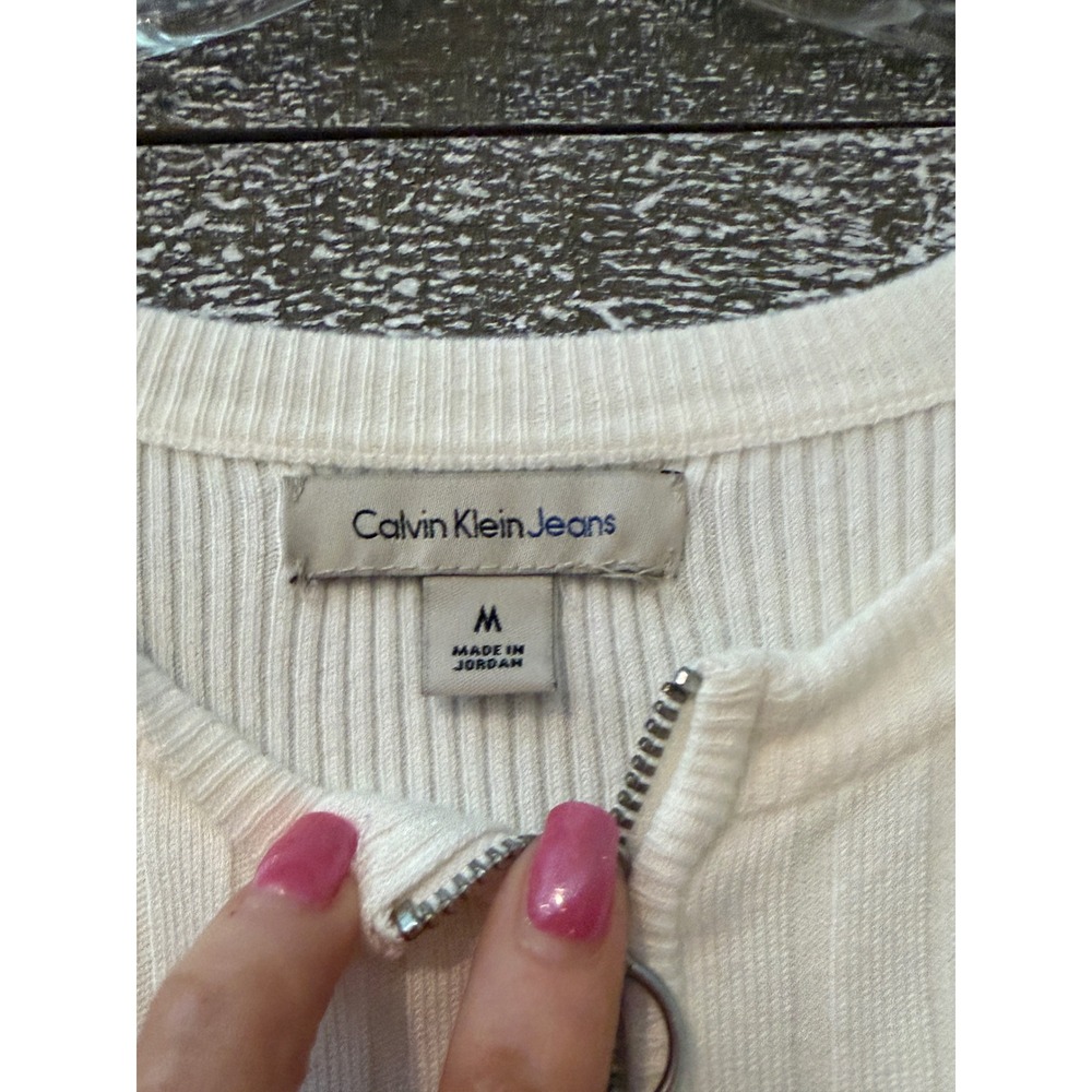 Calvin Klein Jeans Ribbed Quarter Zip Sweater Womens Medium White - Picture 3 of 5